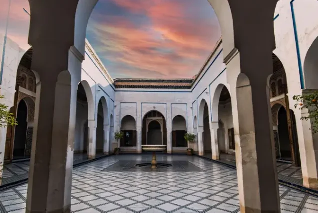 The stunning Bahia Palace in Marrakech, a top attraction featuring exquisite Moroccan design and a must-visit on private tours of the city.