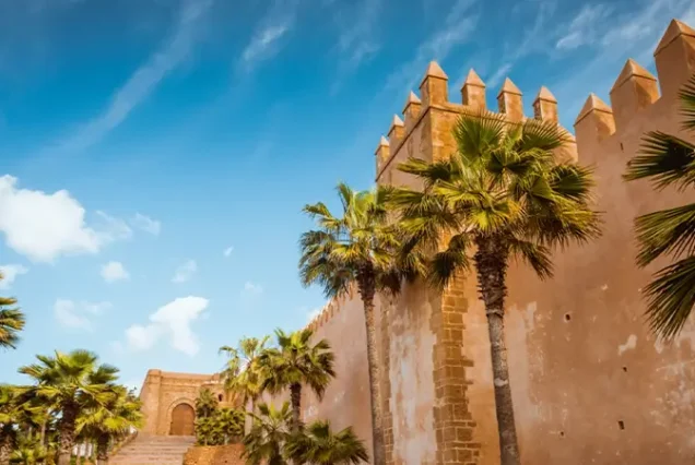 The Kasbah of the Udayas in Rabat, Morocco, a fortified medieval fortress overlooking the Bou Regreg River, with scenic views and historic charm.